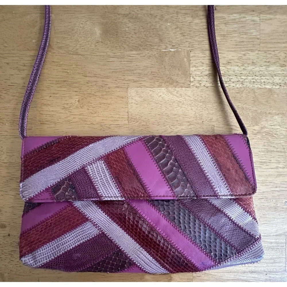 Vintage David Mehler for DAME Purple Pattern Real Snakeskin‎ Purse